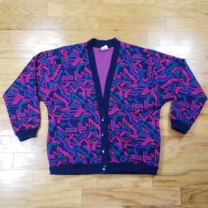 VTG Sweater Pink Blue  Size 10 Graff California Vaporwave Teacher Core Groovy